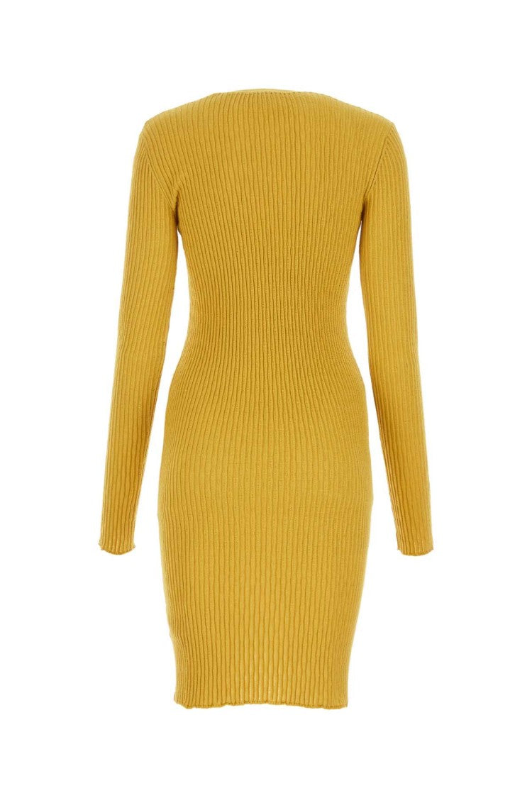 Burberry Mustard Stretch Wool Blend Dress