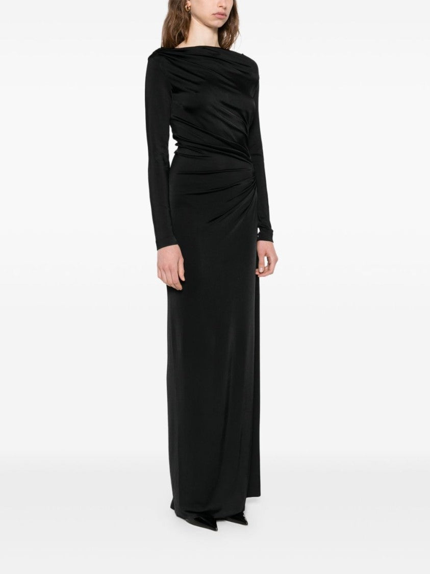 Victoria Beckham Floor-Length Black Dress With Off-The-Shoulder Neckline