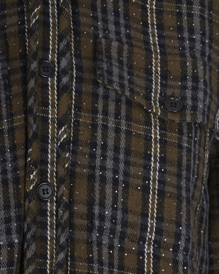 P.A.R.O.S.H. Olive Green Tartan Pattern Shirt With Hood And Sequin Accents