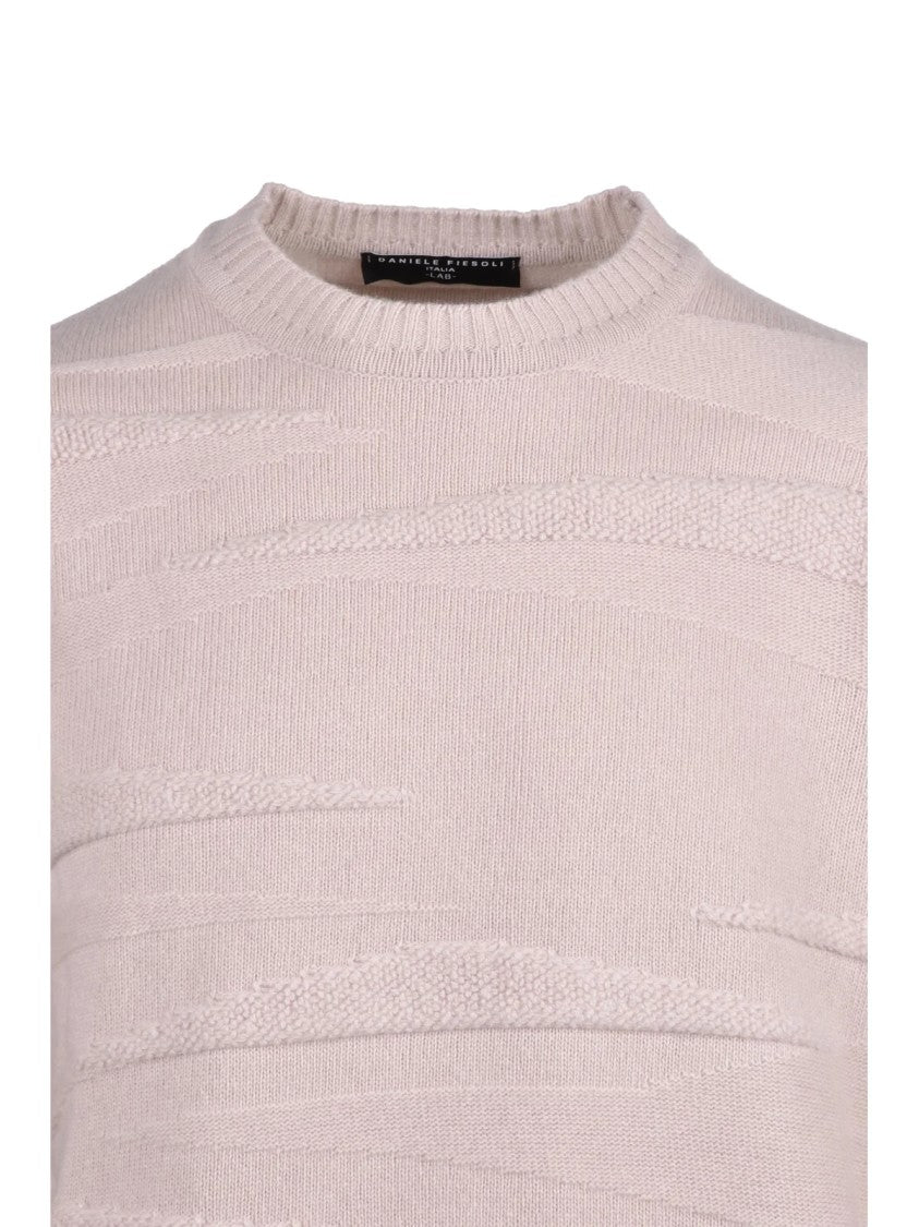 Daniele Fiesoli Crewneck Sweater With Textured Pattern In Extrafine Merino Wool And Cashmere Blend