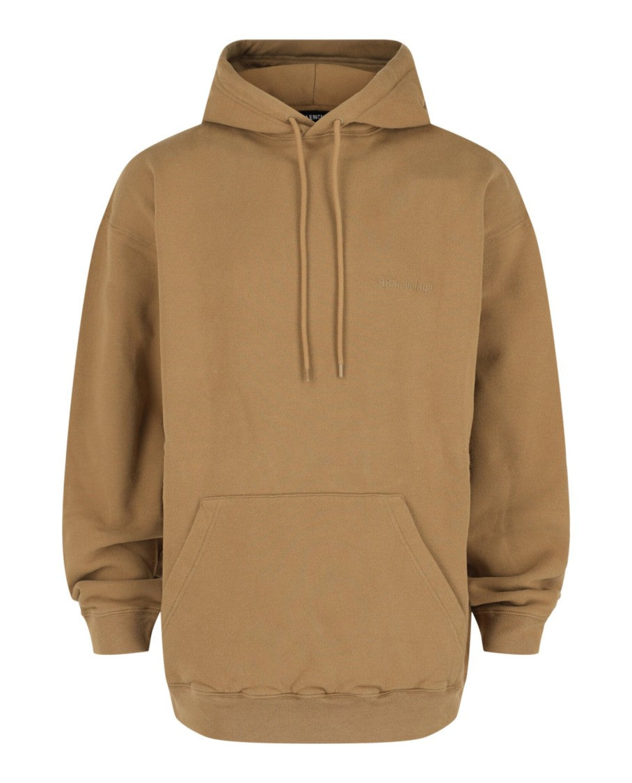 Balenciaga Oversized Brown Cotton Hoodie With Embroidered Logo