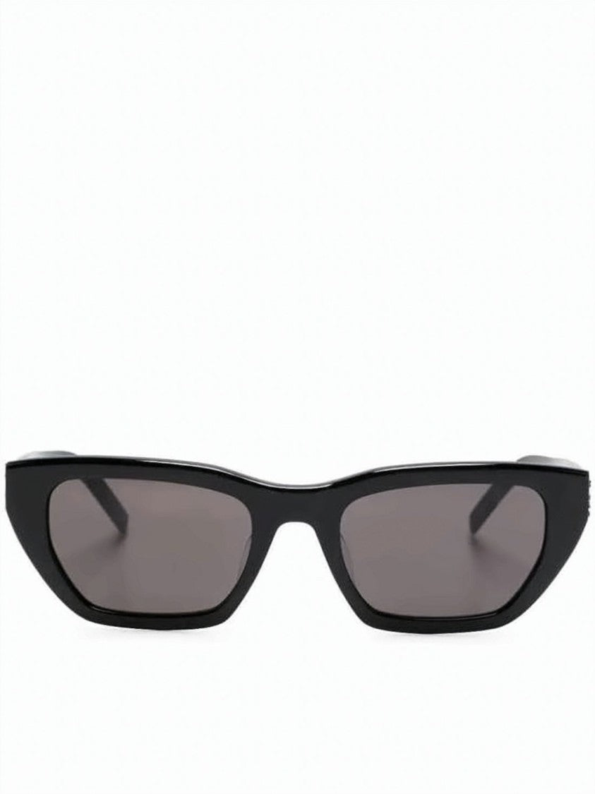 Saint Laurent Black Narrow Rectangular Glossy Acetate Sunglasses