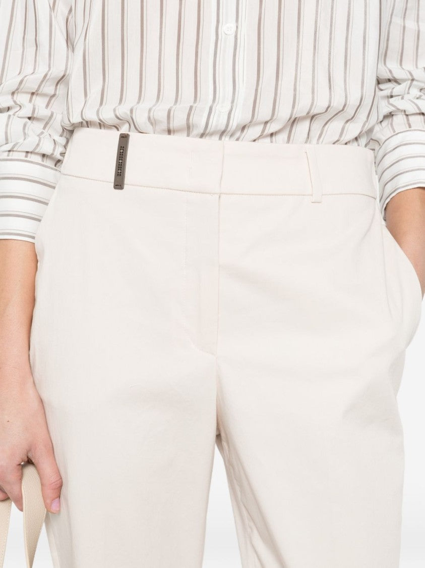 Peserico Cropped Beige Trousers With Cuffed Hems And Elegant Fit