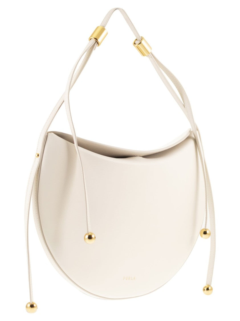 Furla Saddle-Shaped Moonstone Shoulder Bag With Cylindrical Hardware