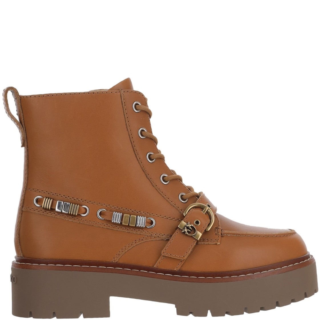 Pinko Brown Lace-Up Leather Boots