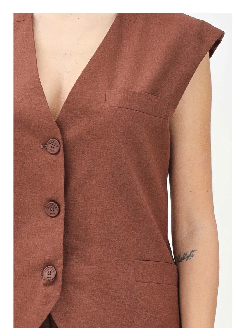 Gaëlle Brown Linen Viscose Vest