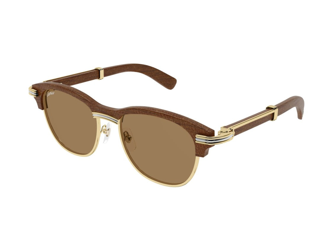 Cartier Ct0656s Rounded Wooden Sunglasses