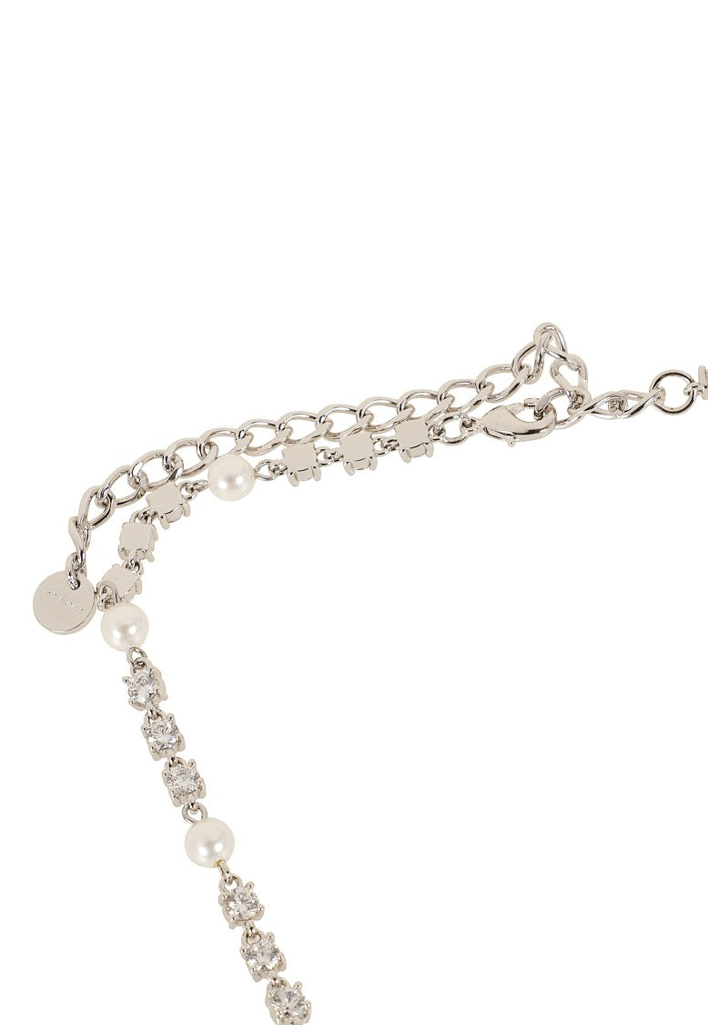 Self-Portrait Silver Three-Dimensional Crystal Pearl Bow Choker