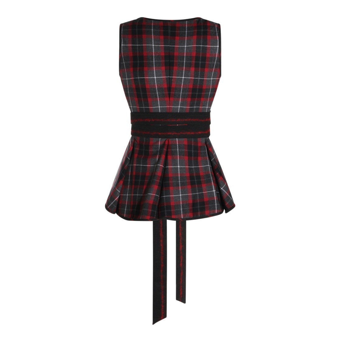 Vivienne Westwood Charcoal Red Roxy Tartan Fringed Virgin Wool Top