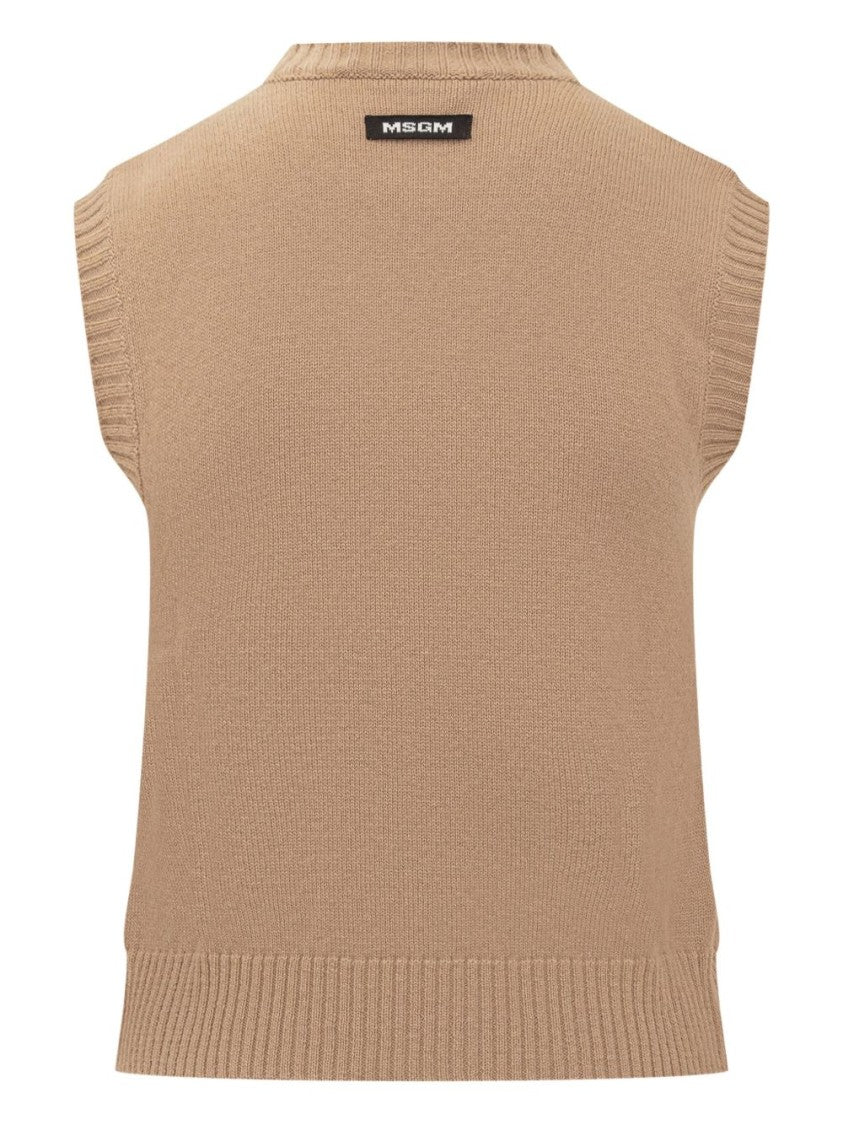 Msgm Sleeveless Knit Sweater With Diamond Pattern