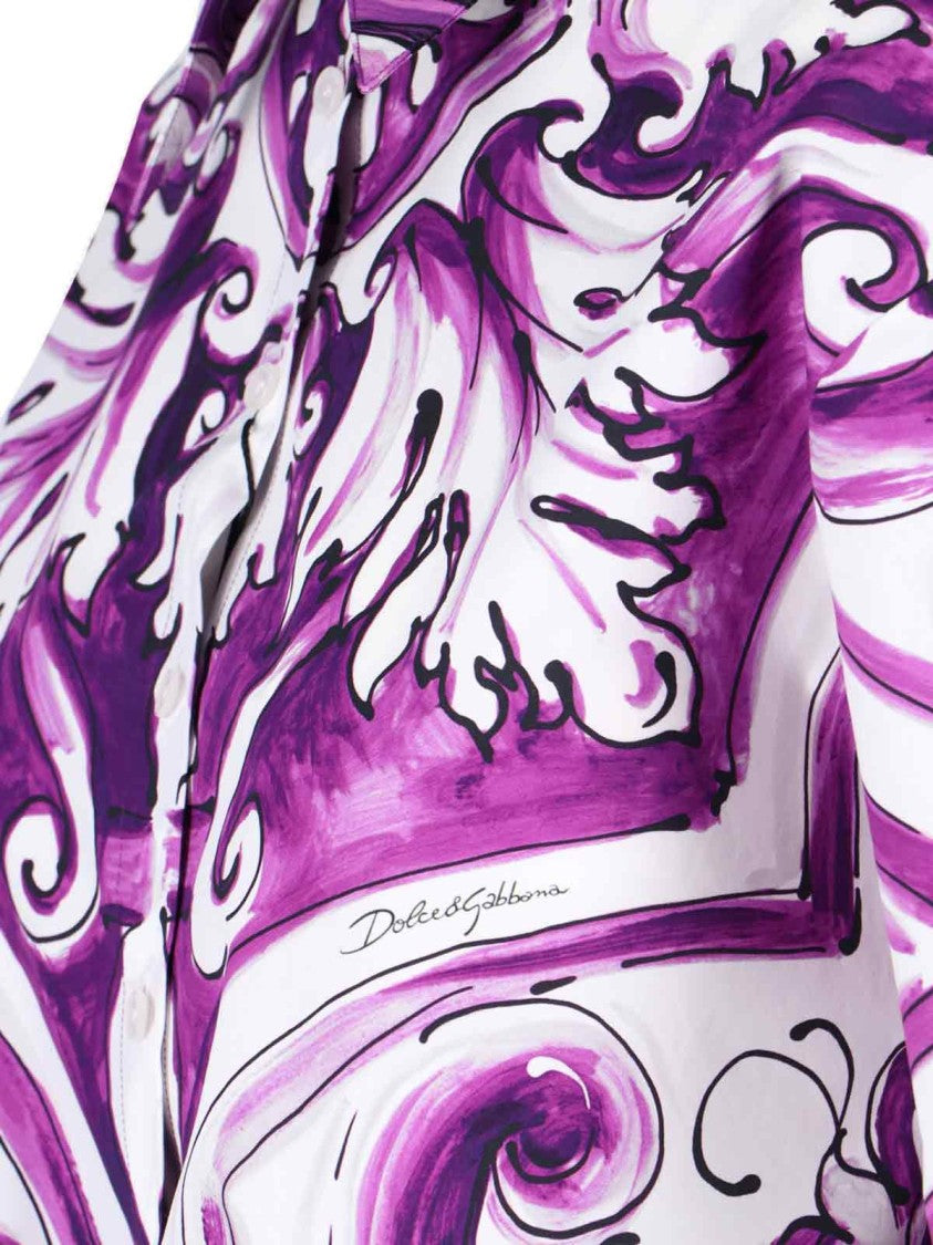 Dolce & Gabbana "Maiolica" Crop Shirt White