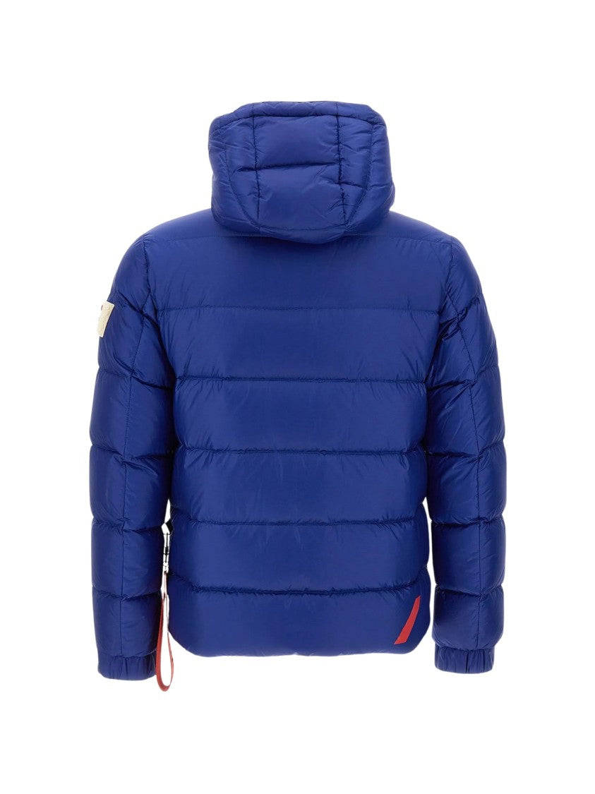 After Label Cropped Glossy Blue Nylon Hooded Down Jacket
