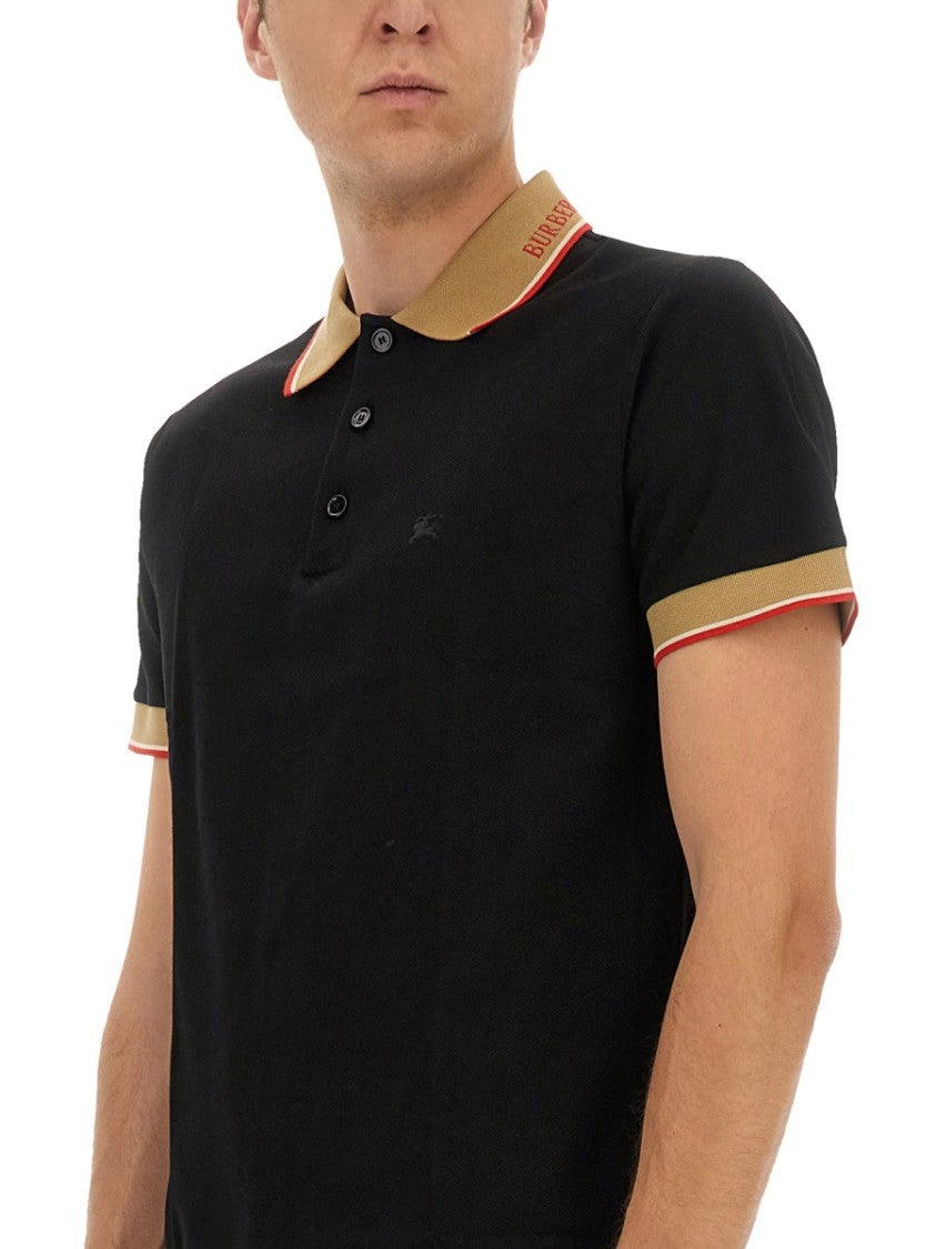 Burberry Classic Black Cotton Polo With Ribbed Collar