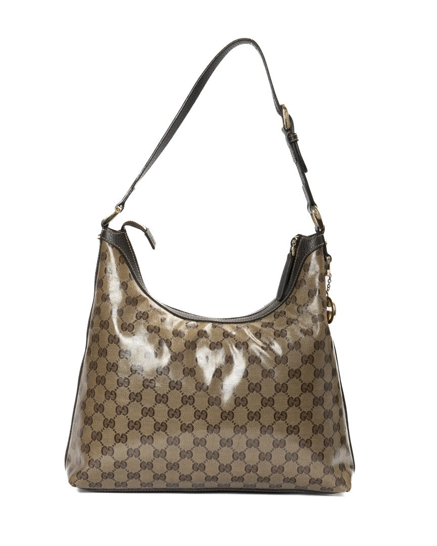 Gucci Brown Gg Supreme Crystal Canvas Hobo Bag