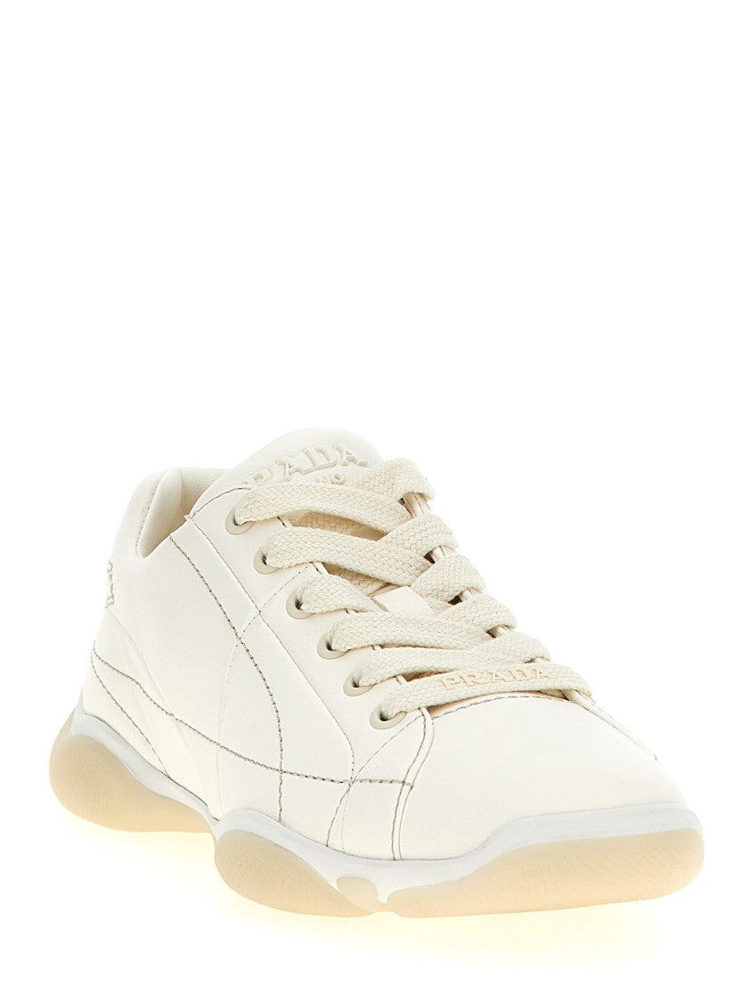 Prada Nappa Leather Sneakers With Contrast Stitching