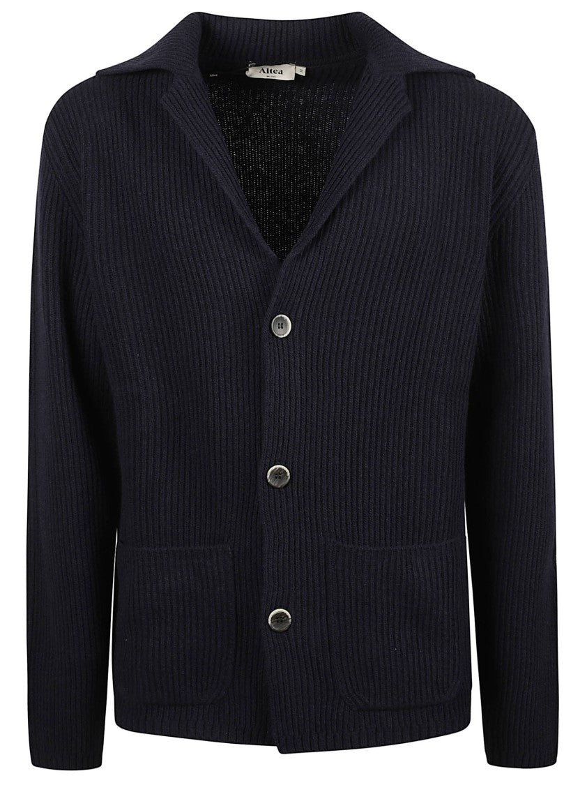 Altea Notched Collar Ribbed Virgin Wool Cardigan