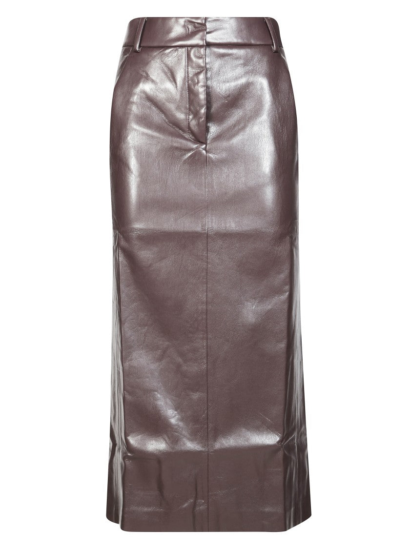 The Andamane Brown Leather-Like Midi Skirt