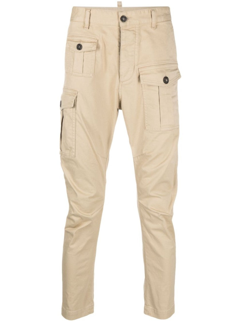 Dsquared2 Beige Tapered Cargo Cropped Cotton Trousers