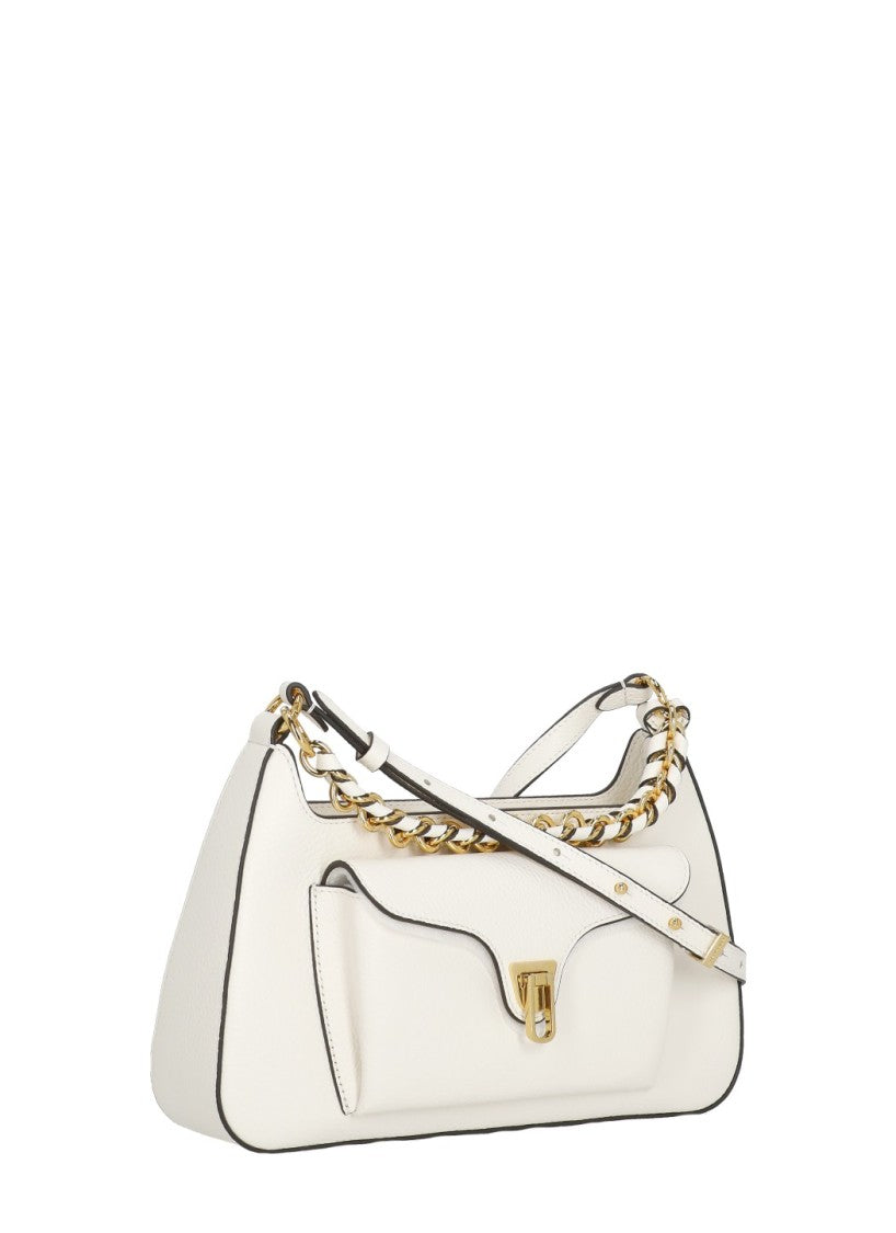 Coccinelle Ivory Leather Shoulder Bag With Gold-Tone Accents