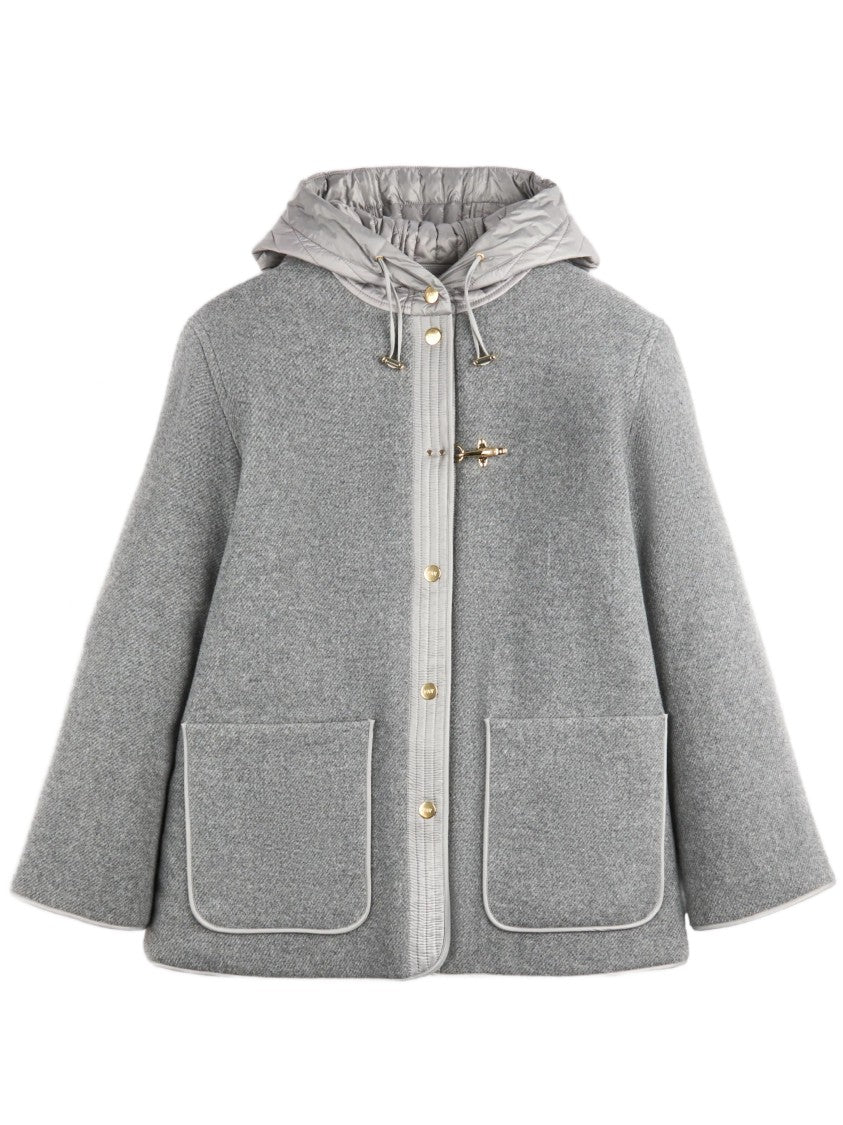 Fay Boxy Short Jacket With Quilted Hood And Gold Accents
