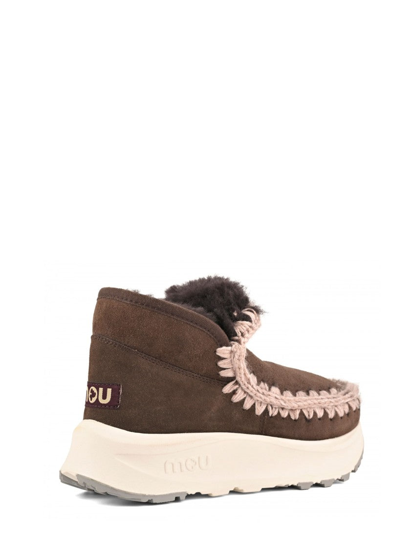 Mou Brown Whipstitch Sheepskin-Lined Suede Sneakers