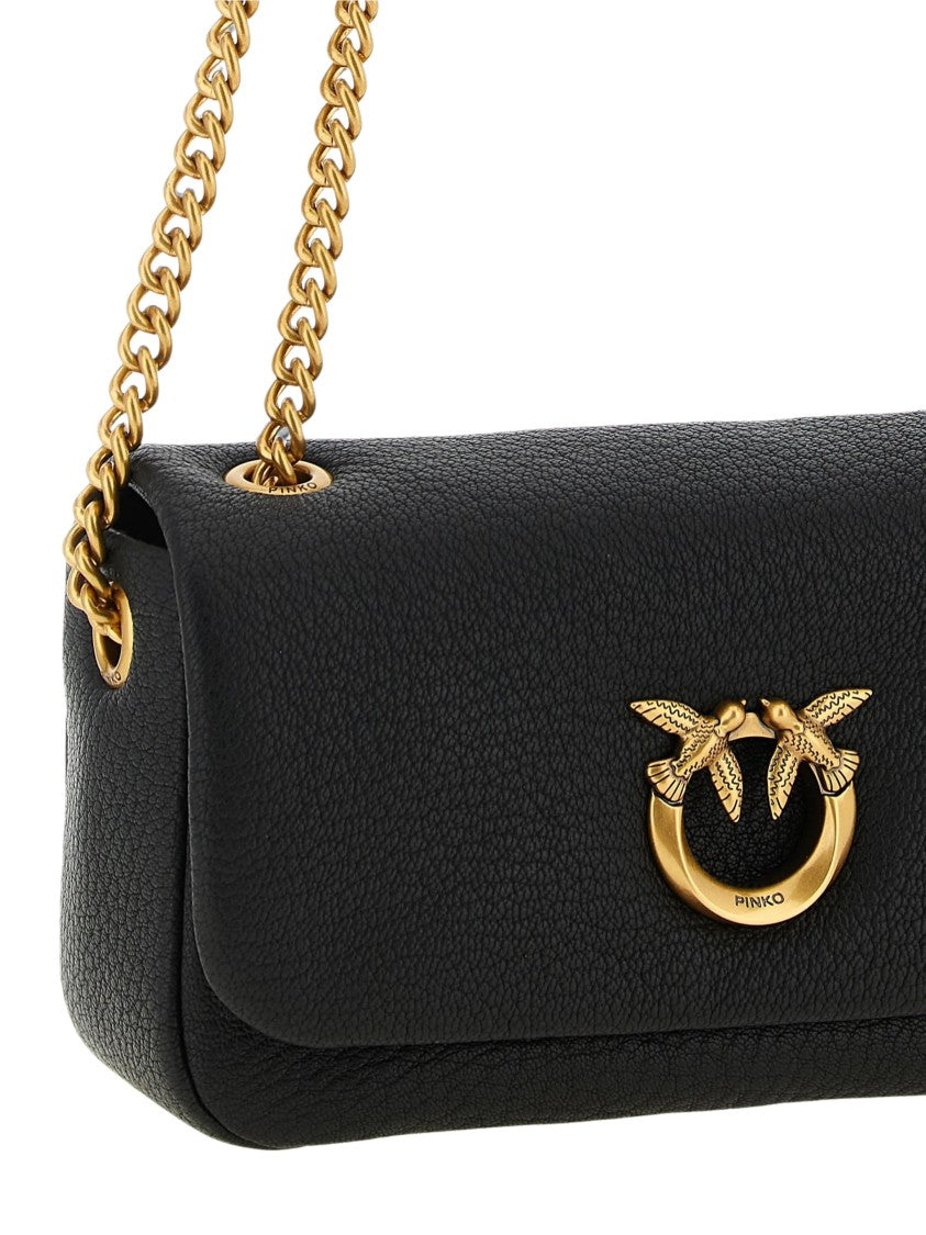 Pinko Rectangular Handbag With Gold-Tone Horizontal Chain And Flap Closure
