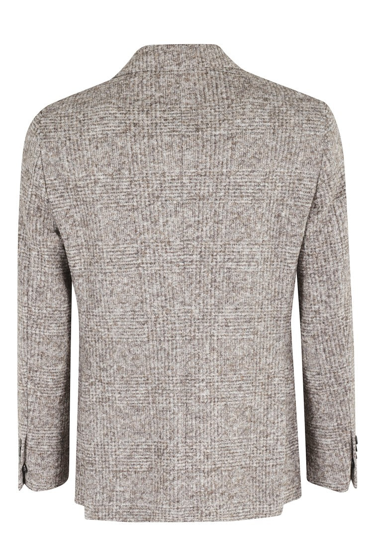 Breras Milano Peaked Lapel Blazer In Beige Madras Wool Blend