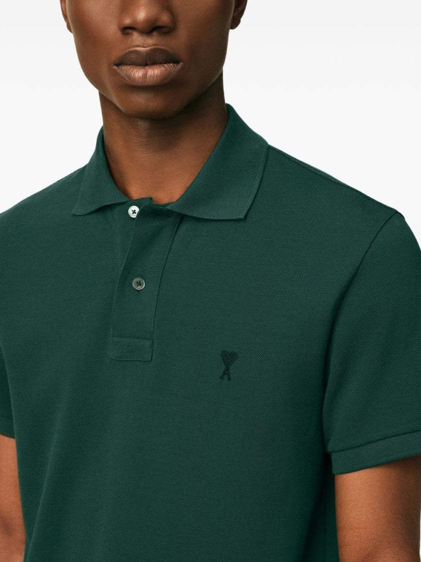 Ami Paris Minimalist Green Polo Shirt With Classic Collar