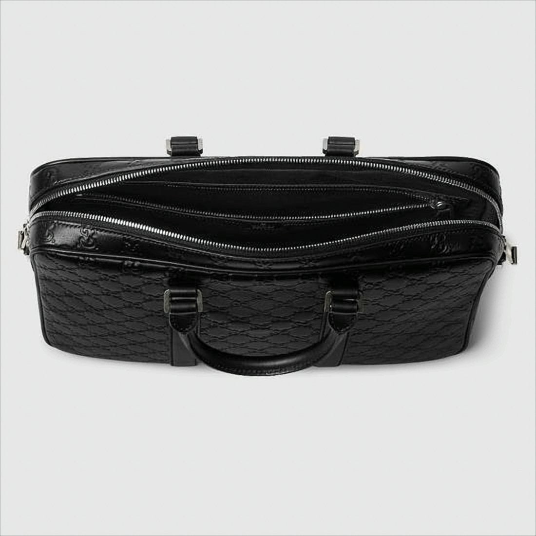 Gucci Embossed Black Leather Tote Bag With Signature Detail