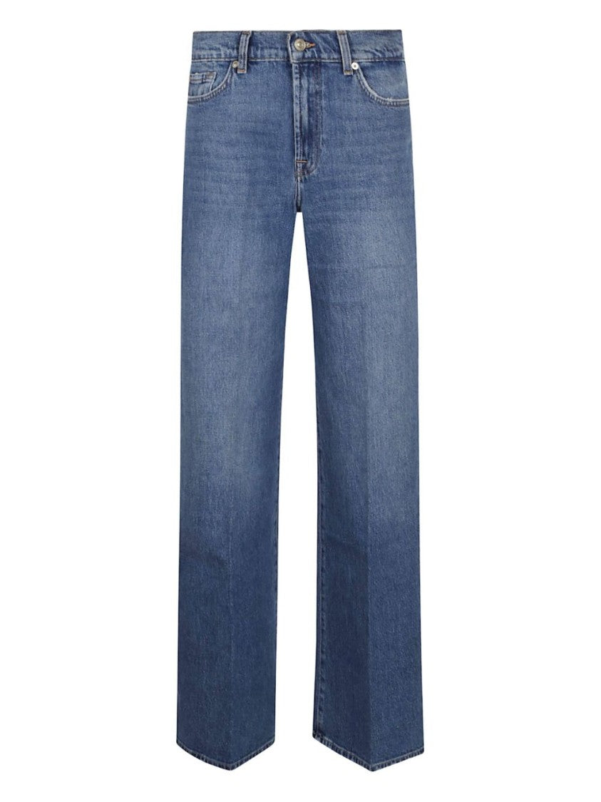 Seven High-Waisted Blue Cotton Straight-Leg Jeans