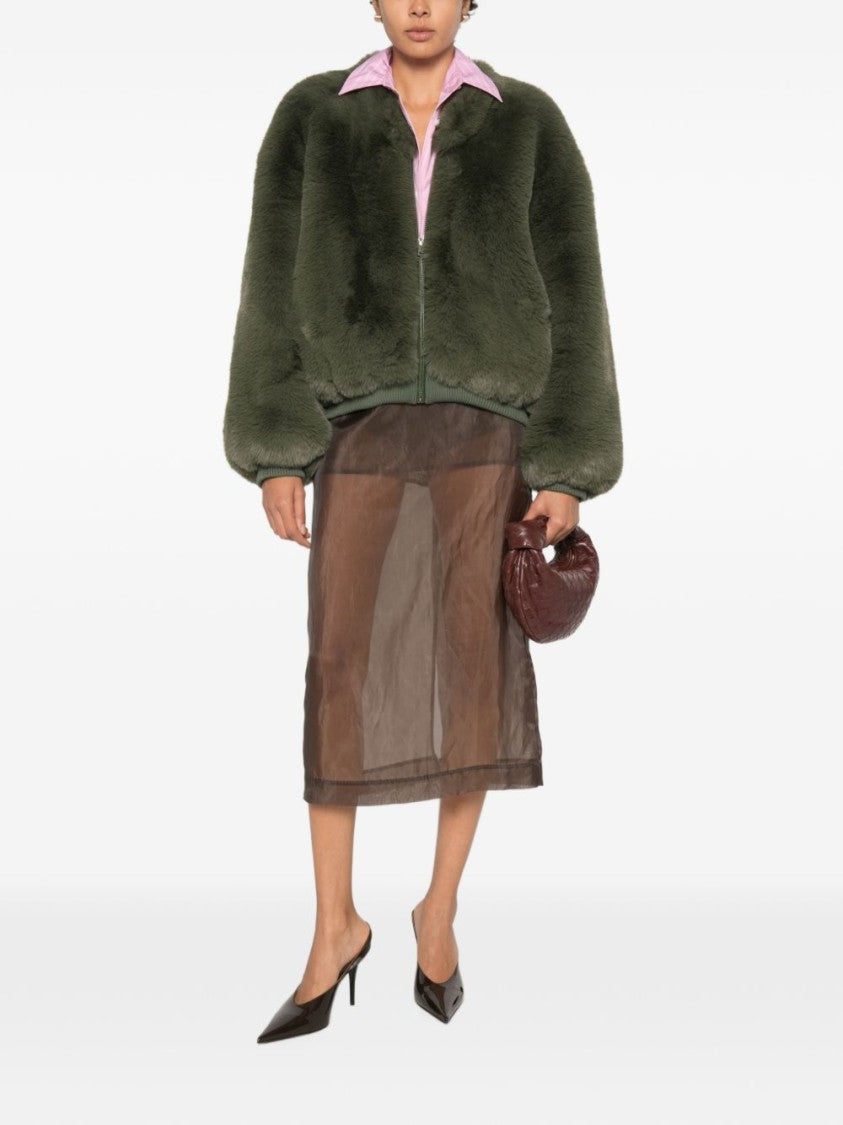 The Frankie Shop Cropped Plush Jacket With Faux Fur Texture And Ribbed Detailing