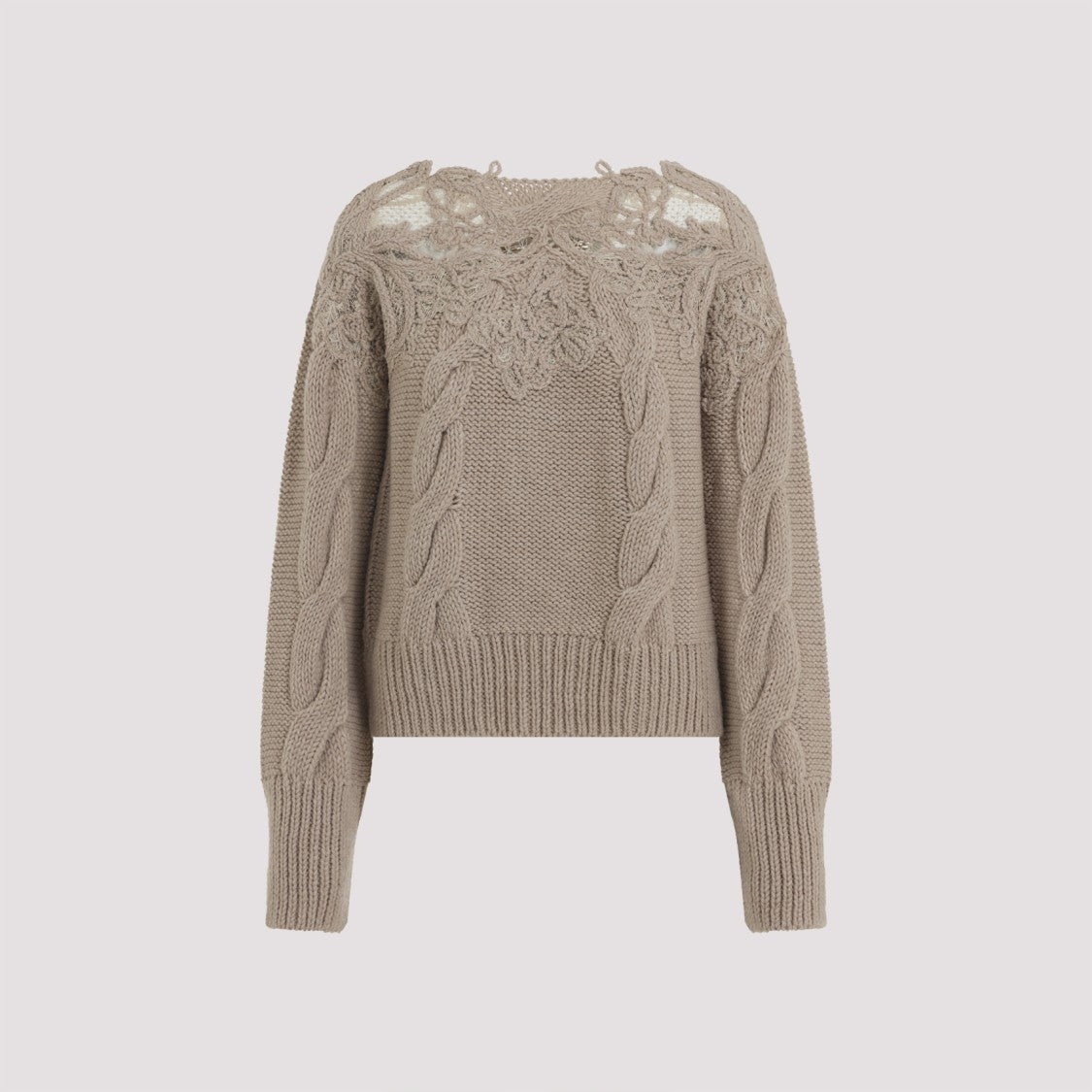 Ermanno Scervino Cable Knit Sweater With Lace Detailing