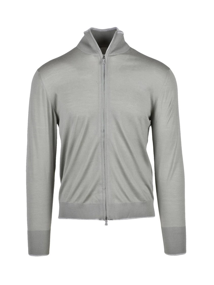 Eleventy Sage Green Men Wool Zip Cardigan