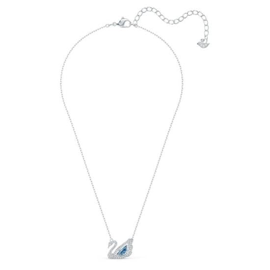 Swarovski Swan Pendant Necklace With Blue Crystal Centerpiece