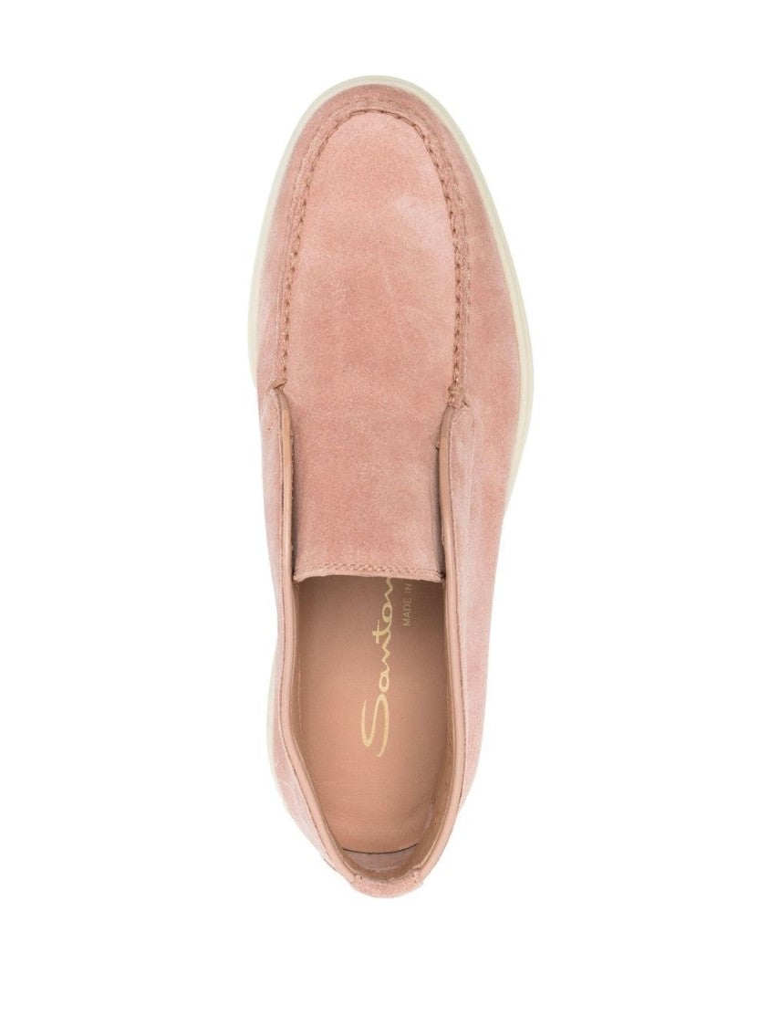 Santoni Pink Cow Leather Loafers With Rubber Sole