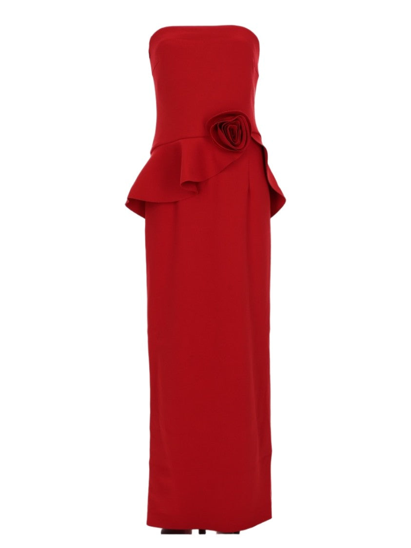 Rotate Red Strapless Peplum Rose Detail Midi Dress