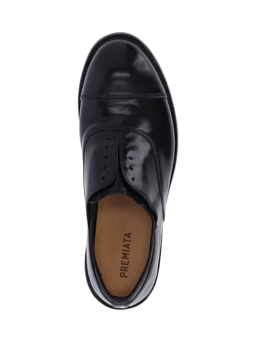 Premiata Black Leather Slip-On Derby