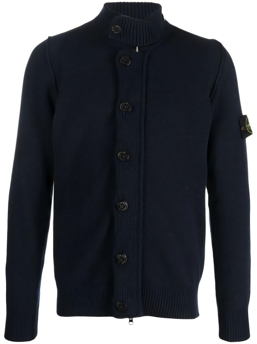 Stone Island Ribbed High-Collar Cardigan