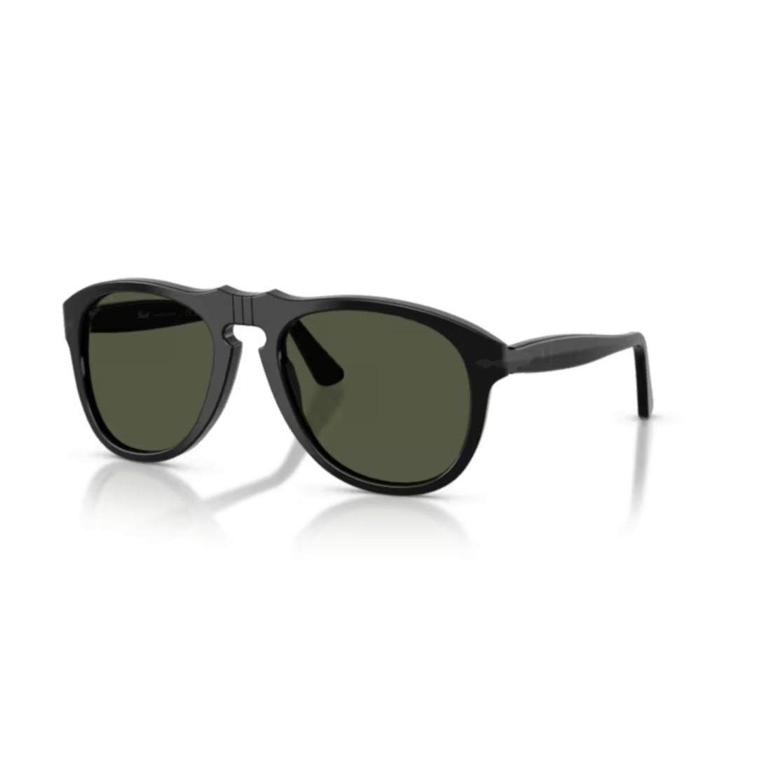 Persol 0Po0649ne Rounded Black Acetate Sunglasses With Dark Green Lenses