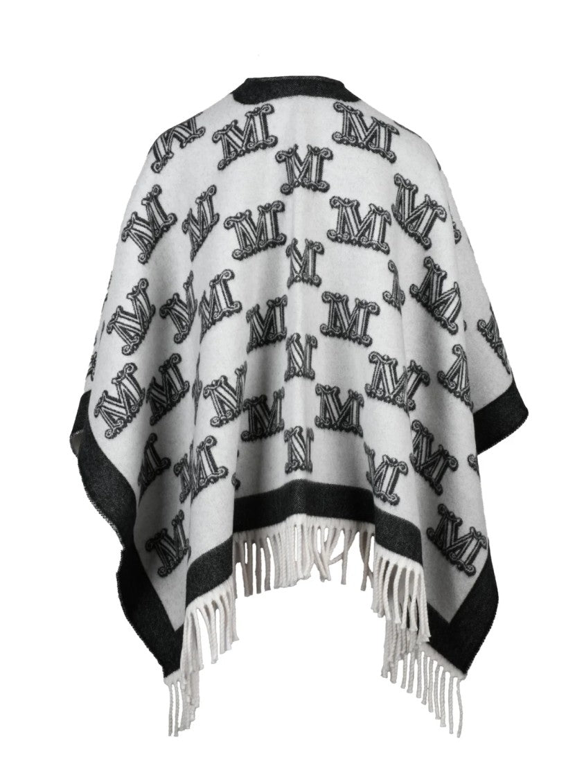 Max Mara Virgin Wool Poncho With Monogram Pattern And Fringe Detail