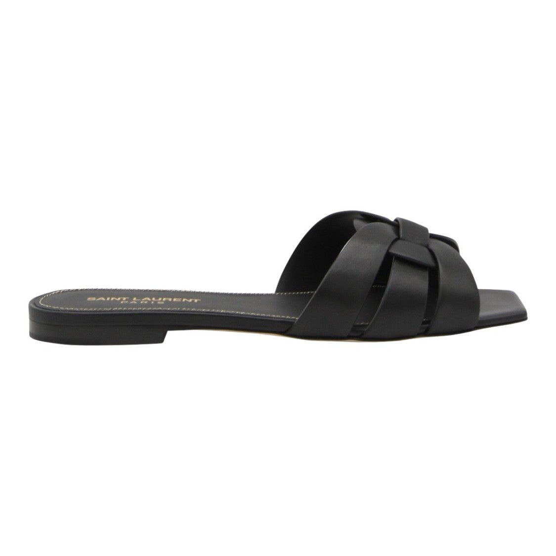 Saint Laurent Open-Toe Black Flat Sandals With Interwoven Straps