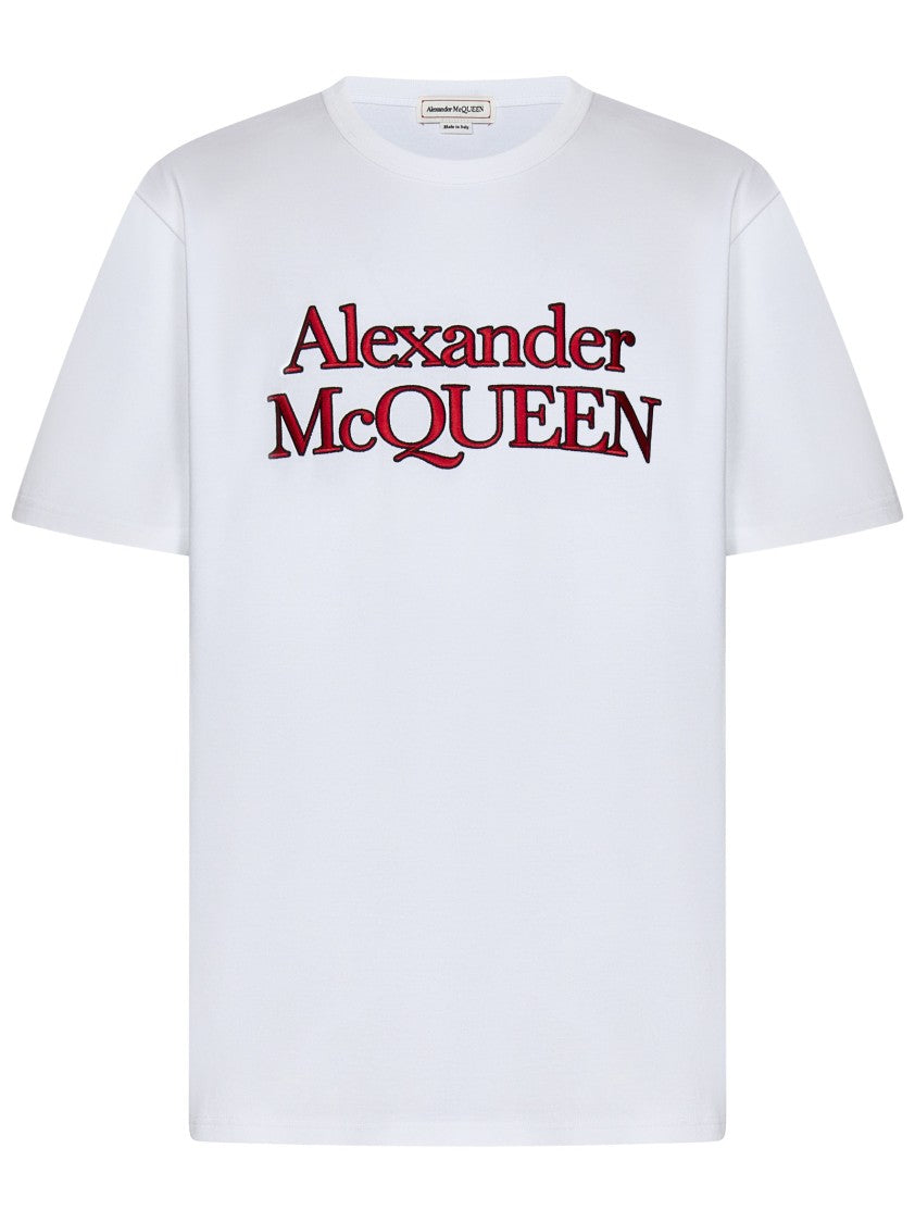Alexander Mcqueen Loose-Fit White Cotton T-Shirt With Signature Embroidered Logo