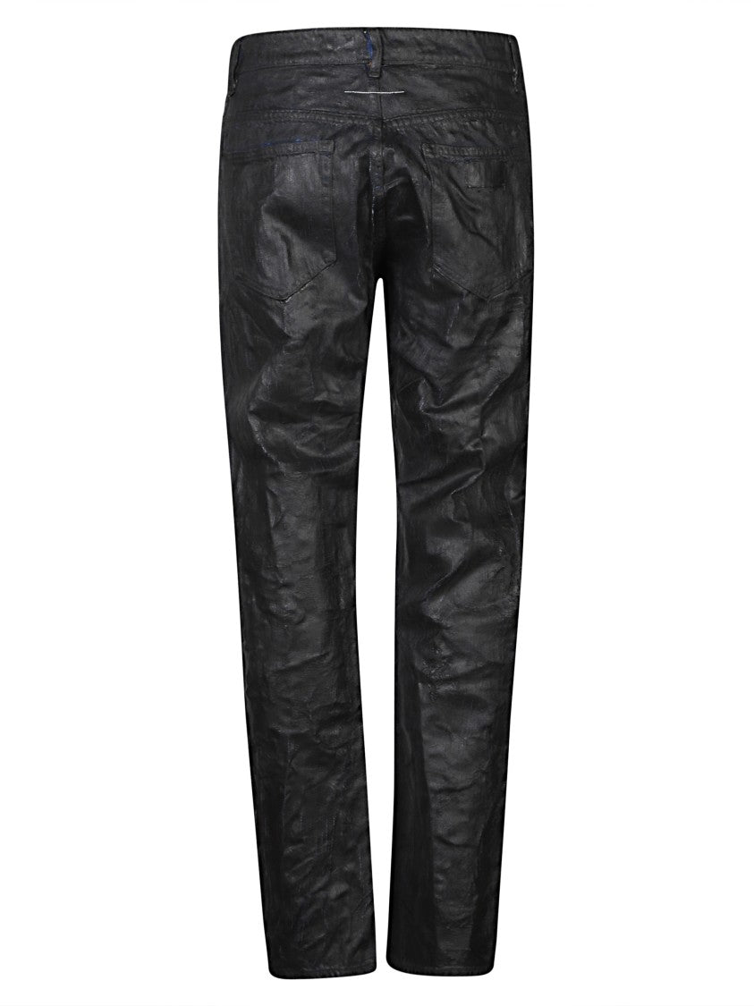 Mm6 By Maison Margiela Textured Waxed Pants With Five-Pocket Design