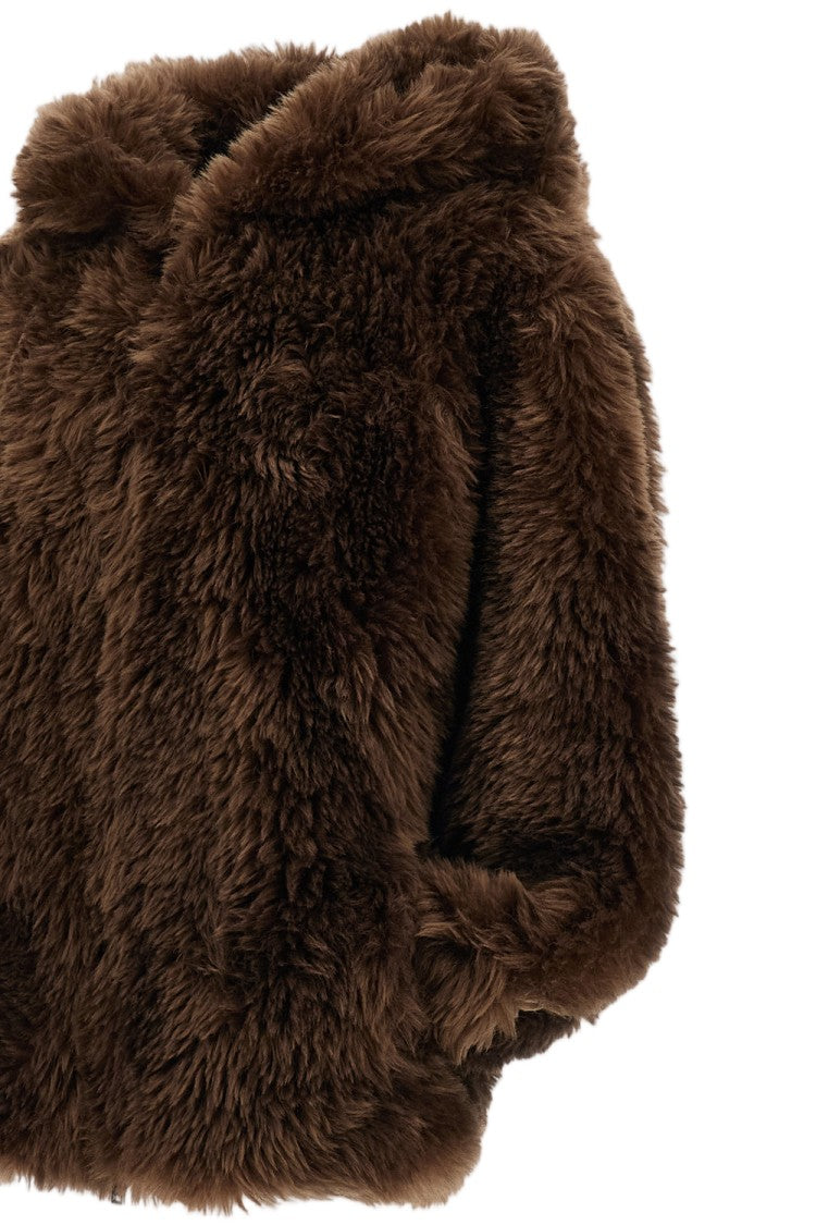 Parosh Faux Fur Hooded Cropped Jacket