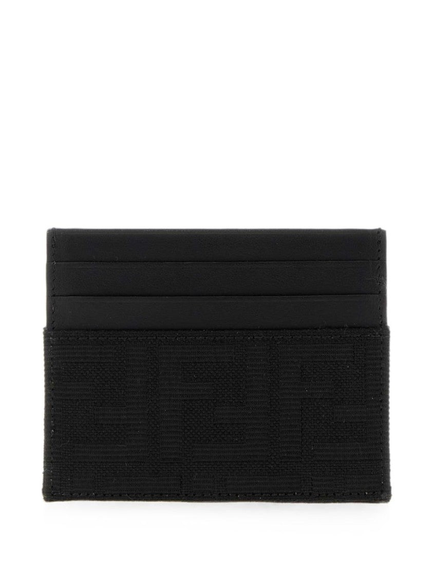 Fendi Ff Zucca Jacquard Card Holder With Calfskin Accents