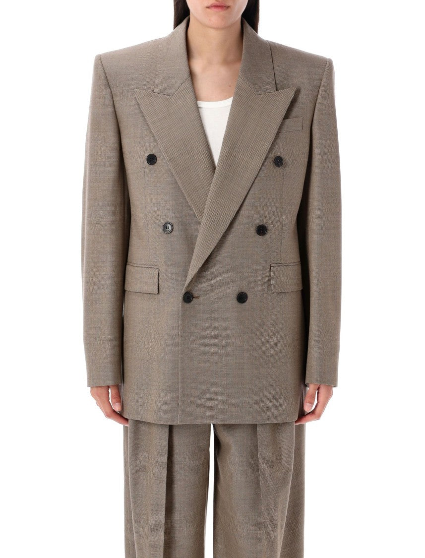 Saint Laurent Double-Breasted Wool Jacket With Peak Lapel