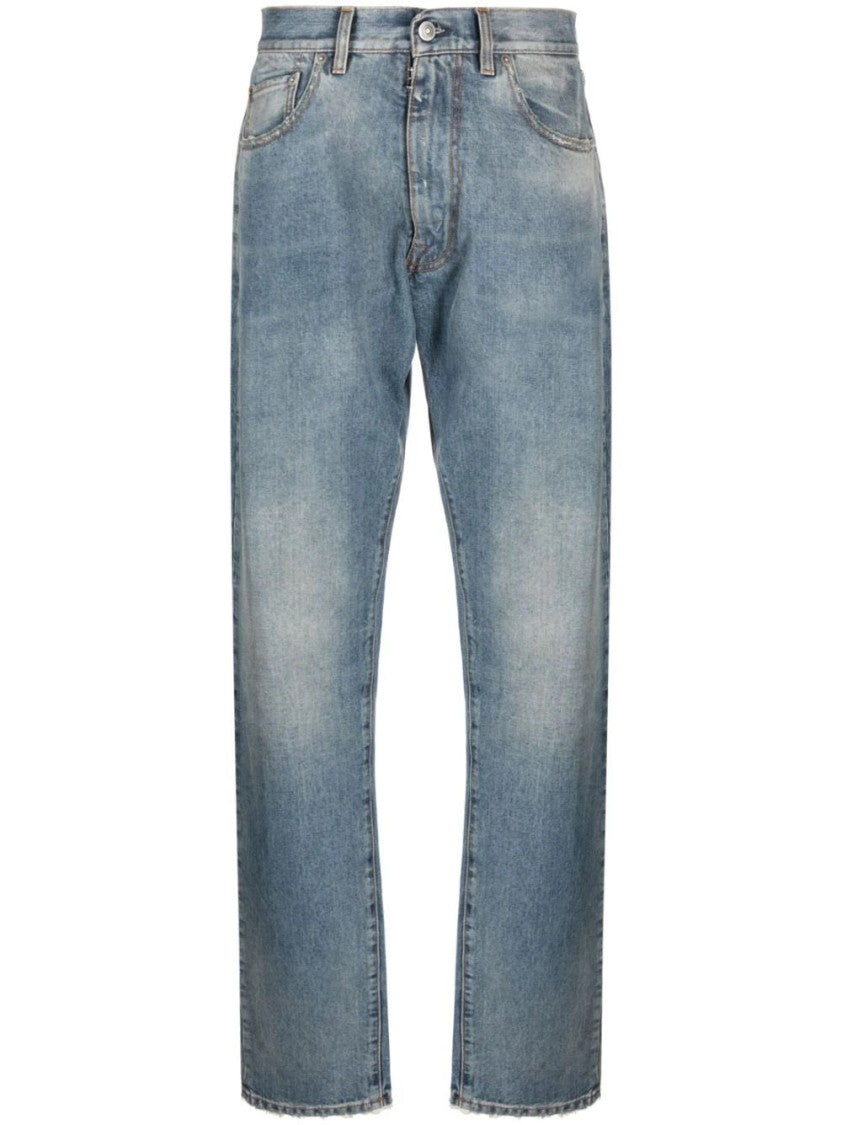 Maison Margiela Blue Five-Pocket Faded Wash Cotton Straight-Leg Jeans