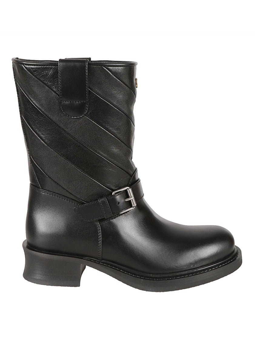 Valentino Garavani Mid-Calf Patchwork Black Leather Boots