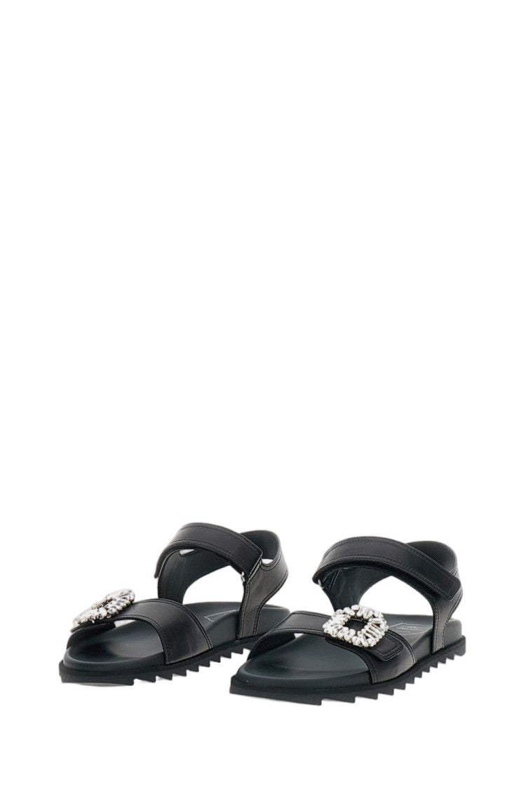 Roger Vivier Black Sandals With Crystal Embellishment And Ankle Strap
