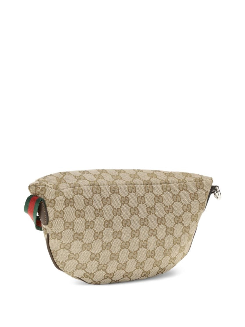 Gucci Beige Web Stripe Monogram Dual Zip Crossbody Bag